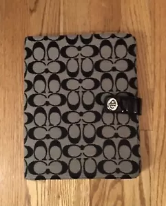 Coach Signature Ipad Case Turnlock Black Gray All Over Logo - Picture 1 of 7