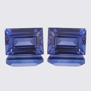 Ceylon Blue Sapphire Loose Baguette Gemstone Cut 19.32 Ct Unheated Matched Pair - Picture 1 of 4