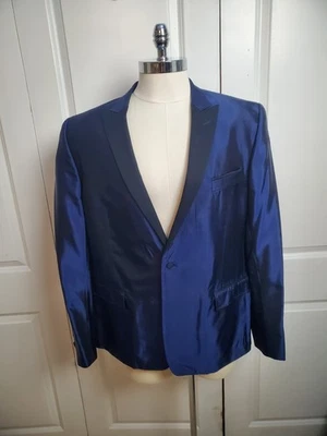 Jaqueta de jantar Versace Collection masculina cetim fumantes azul/preto • 48R EUA | 58UE - Imagem 1 de 4