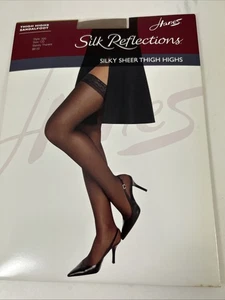 Hanes Silk Reflections Silky Sheer Thigh Highs Sandalfoot Barely There Sz CD - Picture 1 of 11