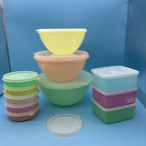 11 Teile Vintage 70er Pastell Tupperware Set Wunderbare Schüsseln & eckige Aufbewahrung - Bild 1 von 11
