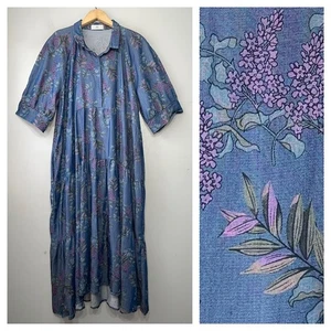 Natural Life Floral Dress Size XXL Blue Chambray Denim Cottage Romantic Peasant - Picture 1 of 12