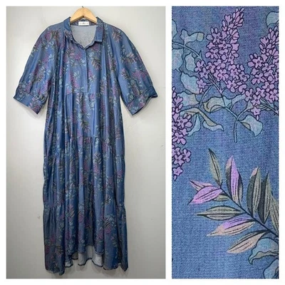 Natural Life Floral Dress Size XXL Blue Chambray Denim Cottage Romantic Peasant - Image 1 of 4