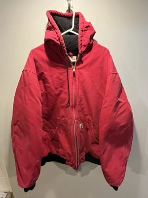 Vintage Carhartt Quilt Lined Jacket Men 2XL Tall J140 REDHooded Zip Up Printed - Image 1 of 4