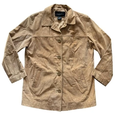 Chaqueta de gamuza de cuero genuino Moda International vintage talla M tostada clásica y2k Foto 1 de 4