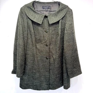 Signature by Larry Levine Army Green Tweed Swing Coat Retro Peter Pan Collar - Picture 1 of 8
