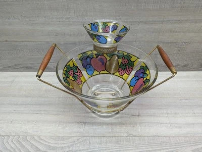 Набор из 4 витражных стеклянных чаш для погружения «ФРУКТЫ» с латунным деревянным носителем - Изображение 1 из 4