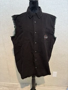 Harley-Davidson Black Denim Vest Cutoff Sleveless Size XL - Picture 1 of 6