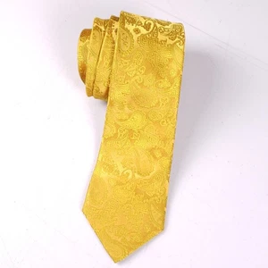 100 % Seide Krawatte Gold Paisley Herrenkrawatte Handgefertigt Formeller Stil " - Bild 1 von 5