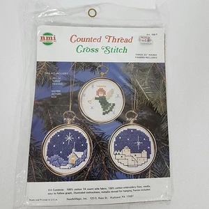 Vintage Needle Magic Set of 3 Cross Stitch Christmas Ornaments Kit Angel Star - Picture 1 of 2
