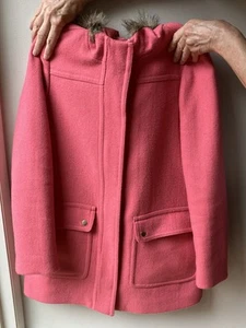 J. Crew Chateau Parka Coat Rose Wool Faux Fur Veil Trim Hood Size 8 Jacket - Picture 1 of 9