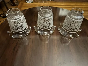 3 paralumi/globi vintage in vetro trasparente con design bianco per ricambi lampade - Foto 1 di 4