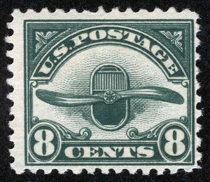 US Sc C4 Green 8¢ Airmail 1923 Barely Hinged Original Gum - Picture 1 of 1
