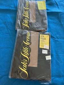 2 Vtg 80s Saks Fifth Avenue Girdle Top Nylon Pantyhose Sandlewood M Waist 27-30 - Picture 1 of 6