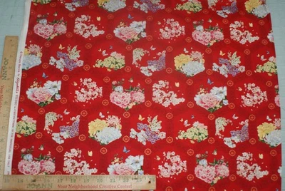 Haruyo Morita Kyoto Elizabeth's Studio Cotton Red Flower Quilting Fabric 19x 44W - Image 1 of 3