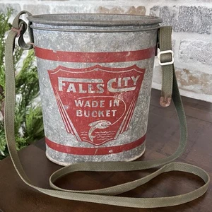 Vintage Falls City Oval Wade im Eimer mit Canvas Riemen für lebende Köder Elritzen - Bild 1 von 10