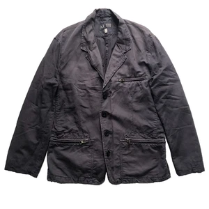 Armani Jeans Jacket Mens XL Navy Linen Blend Denim Chore Utility Worker Field - Picture 1 of 10