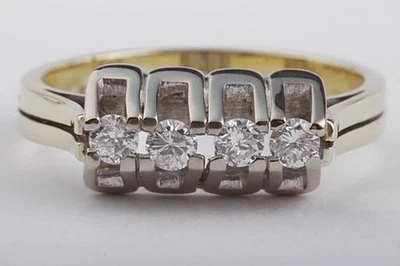 Diamant Brillant Ring mit 4 Brillanten in 585 14K Bicolor Gold Gr 56 . - Bild 1 von 4