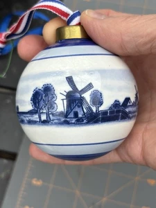 "Adorno de Navidad vintage grande pintado a mano azul de porcelana de Delft Holanda 4""" - Imagen 1 de 3