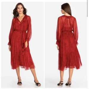 Nuevo con etiquetas Vestido Johnny Was Aretha Midi Rojo Guepardo XL - Imagen 1 de 7