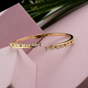1.72 Ct Lab Grown CVD Pear Diamond Cuff Bangle Bracelet 14k Yellow Solid Gold - Picture 1 of 13