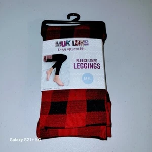 BRAND NEW MUK LUKS WOMEN’S FLEECE LINED LEGGING SIZE M/L RED/BLK PLAID - Picture 1 of 4
