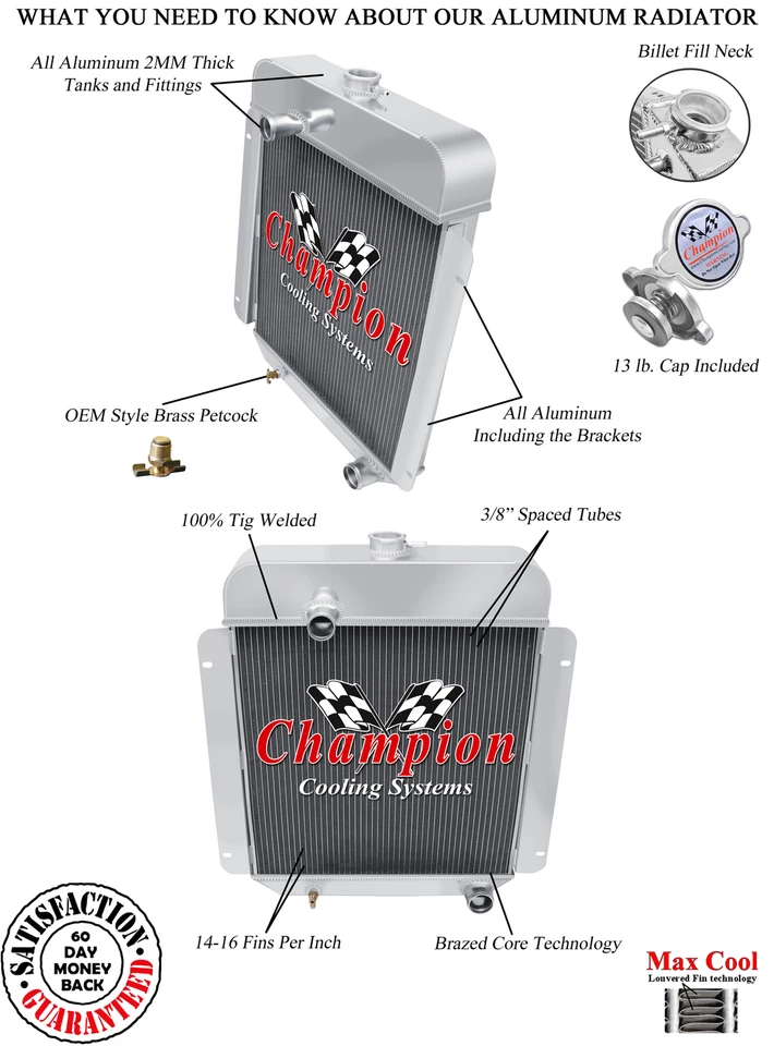 3 Row Kool Champion Radiator for 1954 1955 1956 Ford Club L6 Engine #CC5456-6 - Изображение 1 из 4