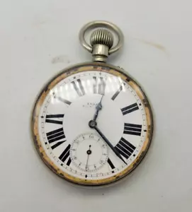 ANTIKE GROSSE EMANUELLE SOUTHAN GOLIATH WEISSMETALL TASCHENUHR 65 MM. / U012 - Bild 1 von 7