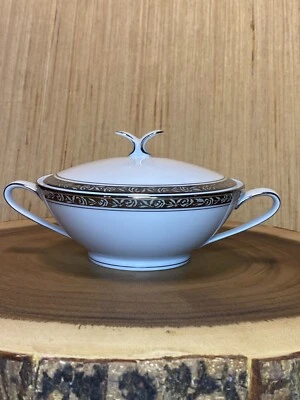 NORITAKE SILVESTER 6340 SUGAR BOWL w/Lid Platinum Trim Rose Pattern Replacement Foto 1 de 4