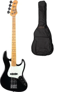BASSE ELECTRIQUE TYPE JB CORPS LEGER NOIRE TOUCHE ERABLE EKO JB401-BLK + HOUSSE - Picture 1 of 5