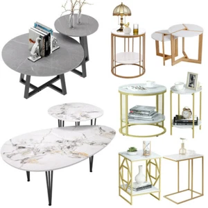 Modern Real Sintered Stone Nesting Tables Marble/ Wooden Sofa Coffee End Table - Picture 1 of 59