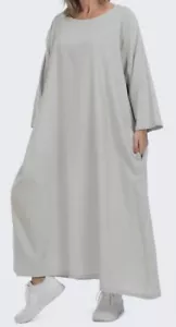 PLUS SIZE SOFT GREY LINEN BLEND SEAM POCKETS LIGHT A-LINE LONG DRESS Size 24-26 - Picture 1 of 4