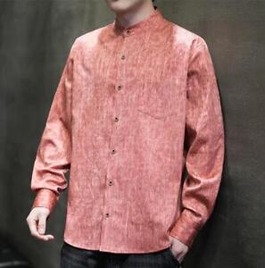 Men's Autumn Fashion Stand Collar Long Sleeve Loose Shirt Casual Retro Blouses