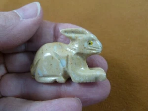 (y-bun-38) gray white BUNNY RABBIT SOAPSTONE gem FIGURINE rabbits love hopping - Picture 1 of 1