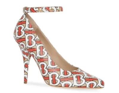 BURBERRY Wiltkin TB Monogram Print Ankle Strap Leather Pump Shoes New $790  7.5 - Image 1 of 4