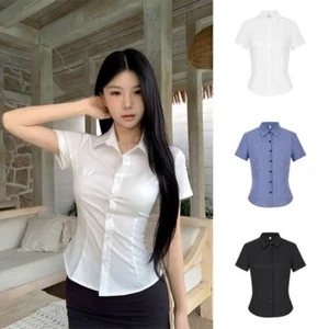Mature Women Shirts Sexy Korean Version Shirt New Short Sleeve - Picture 1 of 14