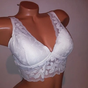 Victoria Secret PINK Bralette Bra Large White Allover Lace Long Line Wireless - Picture 1 of 11