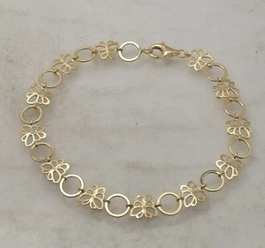 8" Technibond Butterfly Kisses Link Bracelet 14K Yellow Gold Plated Silver - Picture 1 of 4