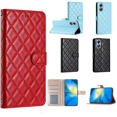 Grid Leather Wallet Phone Case for Motorola G84 E15 E22 G35 G05 Edge 40 50 60 - Image 1 of 4
