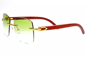 Myriad Eyewear ME00528 Green Gold & Wood Rimless Designer Luxury Sunglasses 55mm - Picture 1 of 8