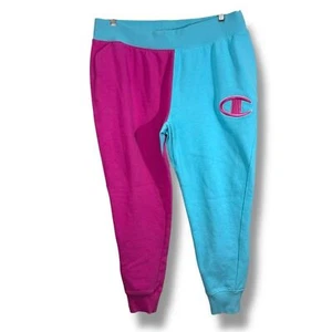 Champion Reverse Weave Color Block Pink Blue Jogger Sweatpants - Picture 1 of 11