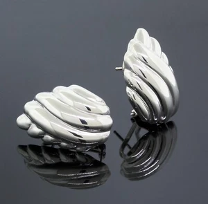 Tiffany & Co. Italy Vintage 925 Sterling Silver Leaf Earrings - Picture 1 of 4