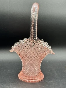 VTG Westmoreland Pink Glass Brides Basket English Hobnail Diamond 9 in - Picture 1 of 10