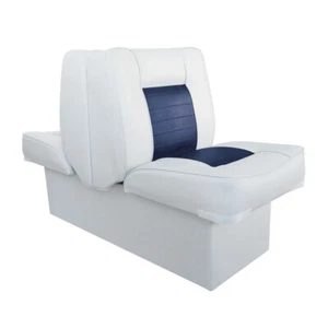 Back-to-Back Lounge Boat Yacht Seat, White and Blue, Marine Grade Upholstery - Picture 1 of 5