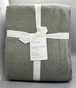 Pottery Barn Belgian Flax Linen KING Duvet Cover Loden Green Double Flange *READ - Picture 1 of 14