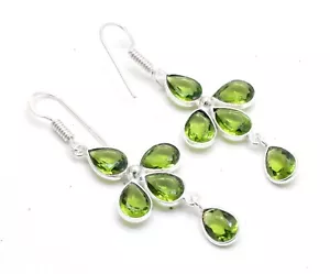 Green Peridot Gemstone 925 Sterling Silver Handmade Jewelry Earrings Size-1.50 - Picture 1 of 6