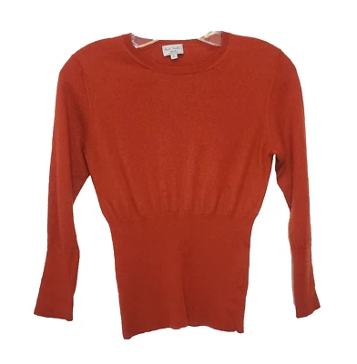 Women's Paul Smith BLUE 100% Cashmere 3/4 Sleeve Reddish Orange TIGHT Sweater - Image 1 of 4