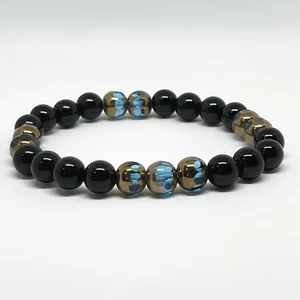 Handmaiden Glass beaded bracelet semi precious beads Black En Blue - Picture 1 of 8