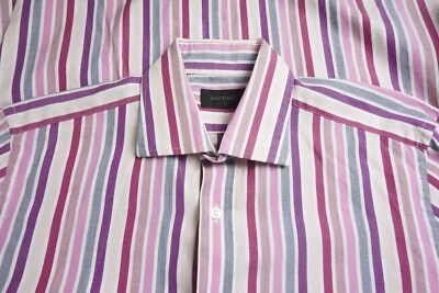 Duchamp London Pink Purple White Striped Cotton Dress Shirt Sz 16 - Image 1 of 4
