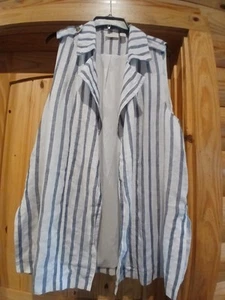 chicos size 3 Open Stiped Lined Cardigan 100 % Linen - Picture 1 of 9